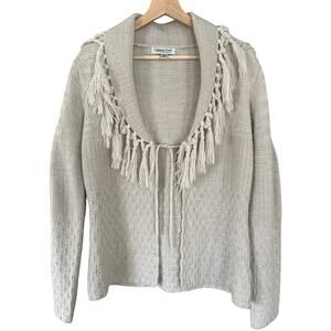 Coldwater Creek Boho Knit Cardigan Fringe Sweater in‎ Oatmeal/Beige Small